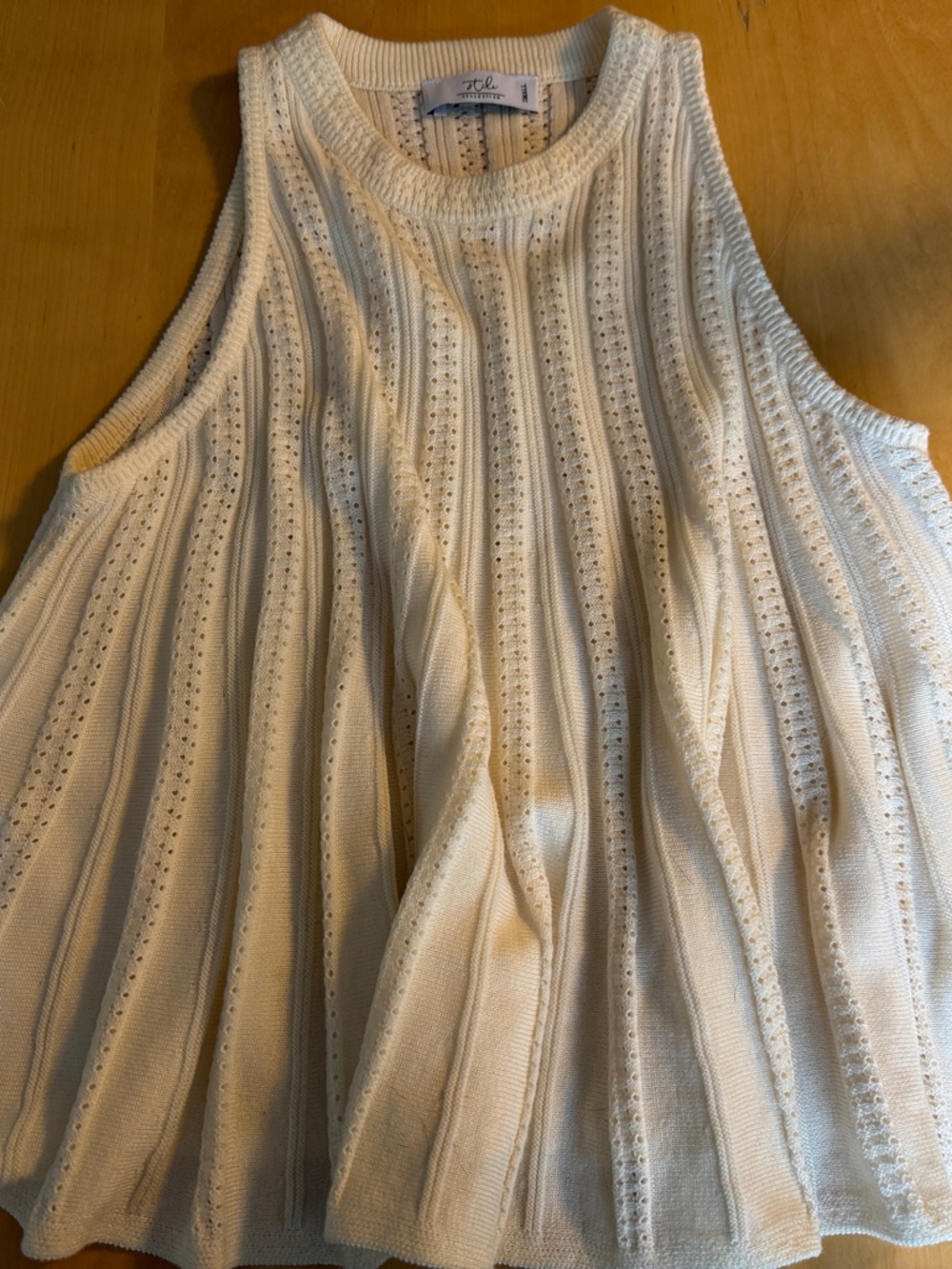 Ivory Knit Sleeveless Tank with Eyelet Rib